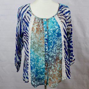 Figueroa & Flower Zebra Lace Print Peasant Top S